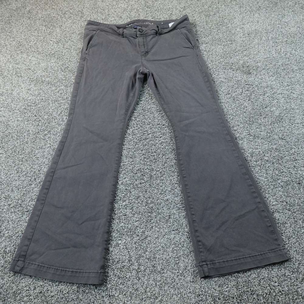 American Eagle Pants Womens 16 Gray Chino Trouser Kick Boot Mid Rise Stretch AE